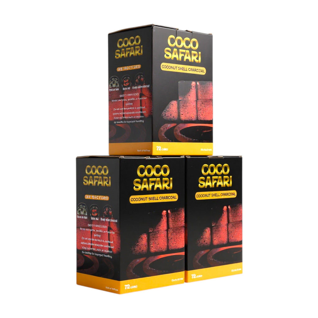 COCO SAFARI 3 Box Coconut Hookah Charcoal 25mm Cubes | 216 pcs | Premium Coconut