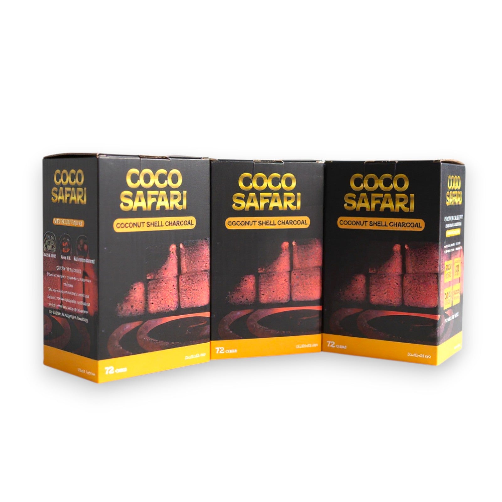 COCO SAFARI 3 Box Coconut Hookah Charcoal 25mm Cubes | 216 pcs | Premium Coconut