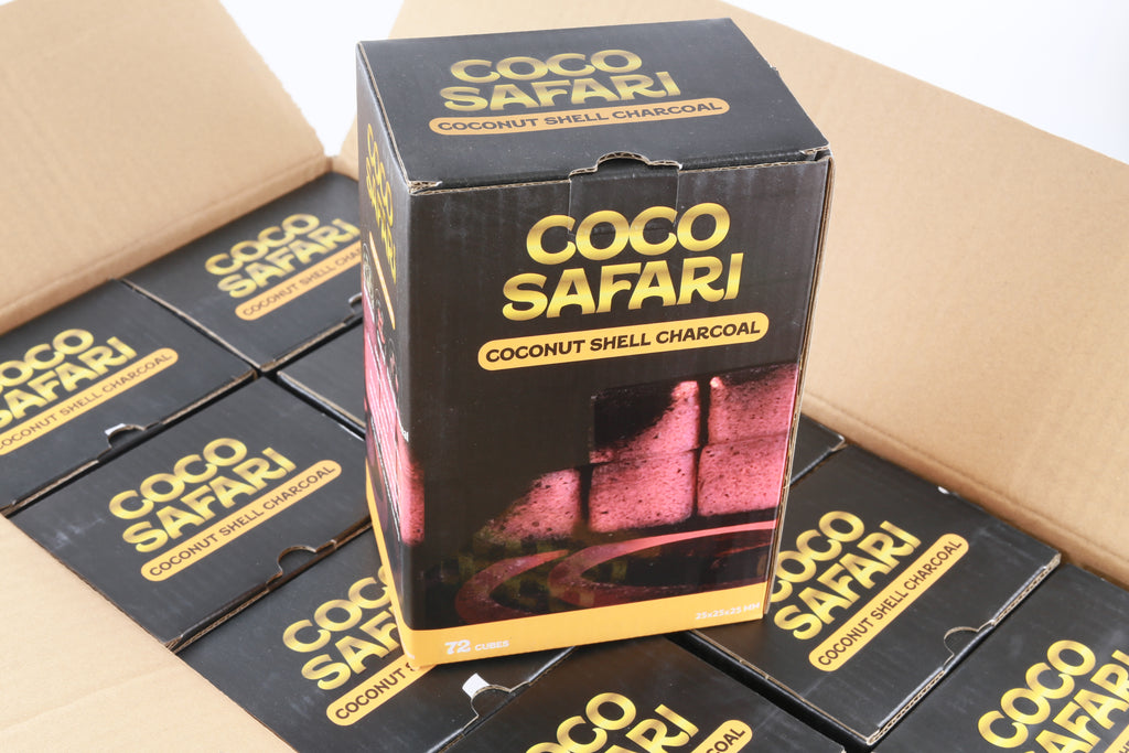 COCO SAFARI 4 Box Coconut Hookah Charcoal 25mm Cubes | 288 pcs | Premium