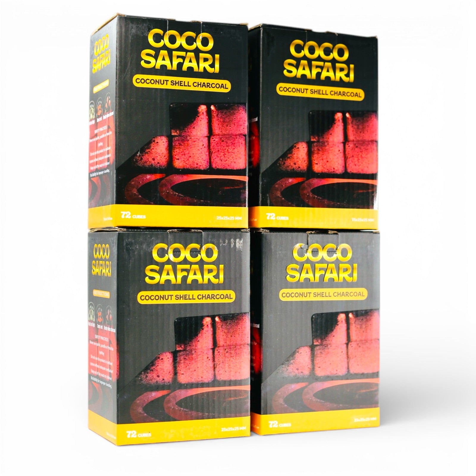 COCO SAFARI 4 Box Coconut Hookah Charcoal 25mm Cubes | 288 pcs | Premium