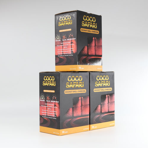 COCO SAFARI 3 Box Coconut Hookah Charcoal 25mm Cubes | 216 pcs | Premium Coconut