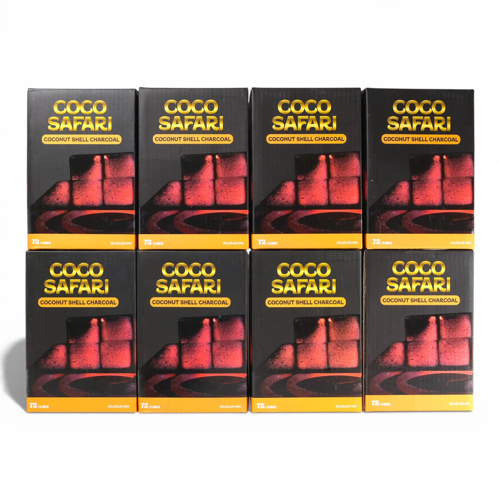 COCO SAFARI 8 Box Coconut Hookah Charcoal 25mm Cubes 576pcs Low Ash Premium