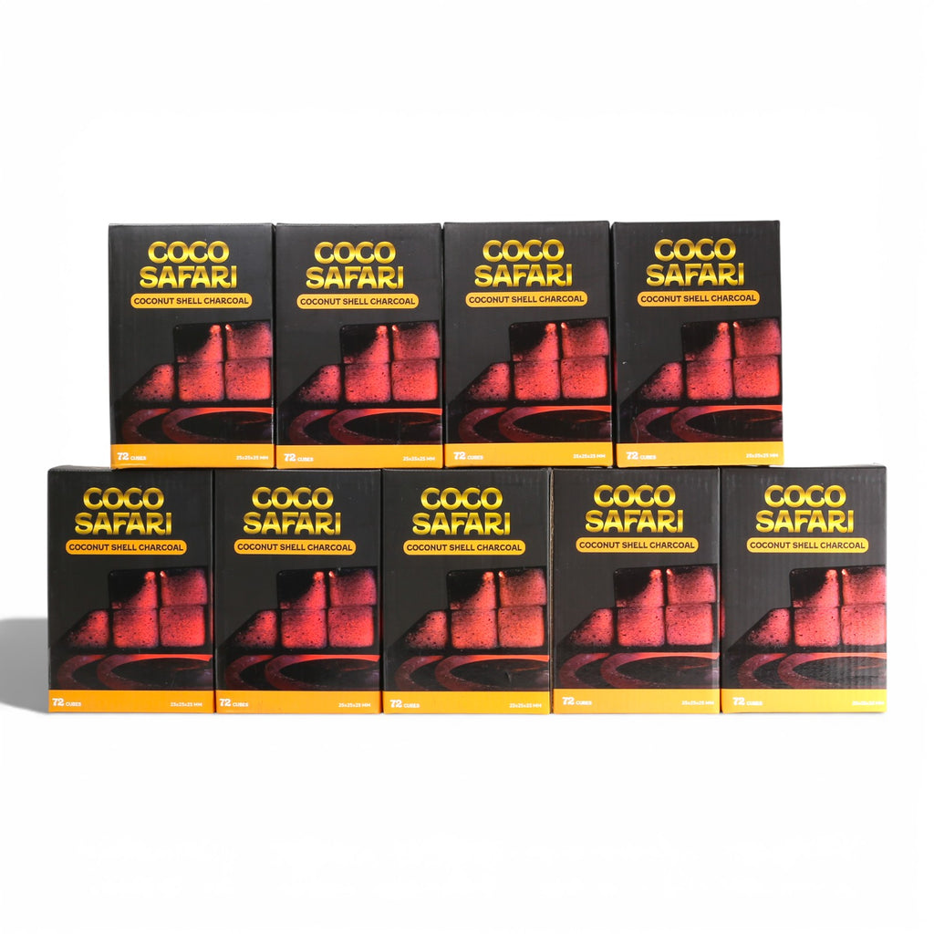 COCO SAFARI 9 Box Coconut Hookah Charcoal 25mm Cubes 648pcs Low Ash Premium
