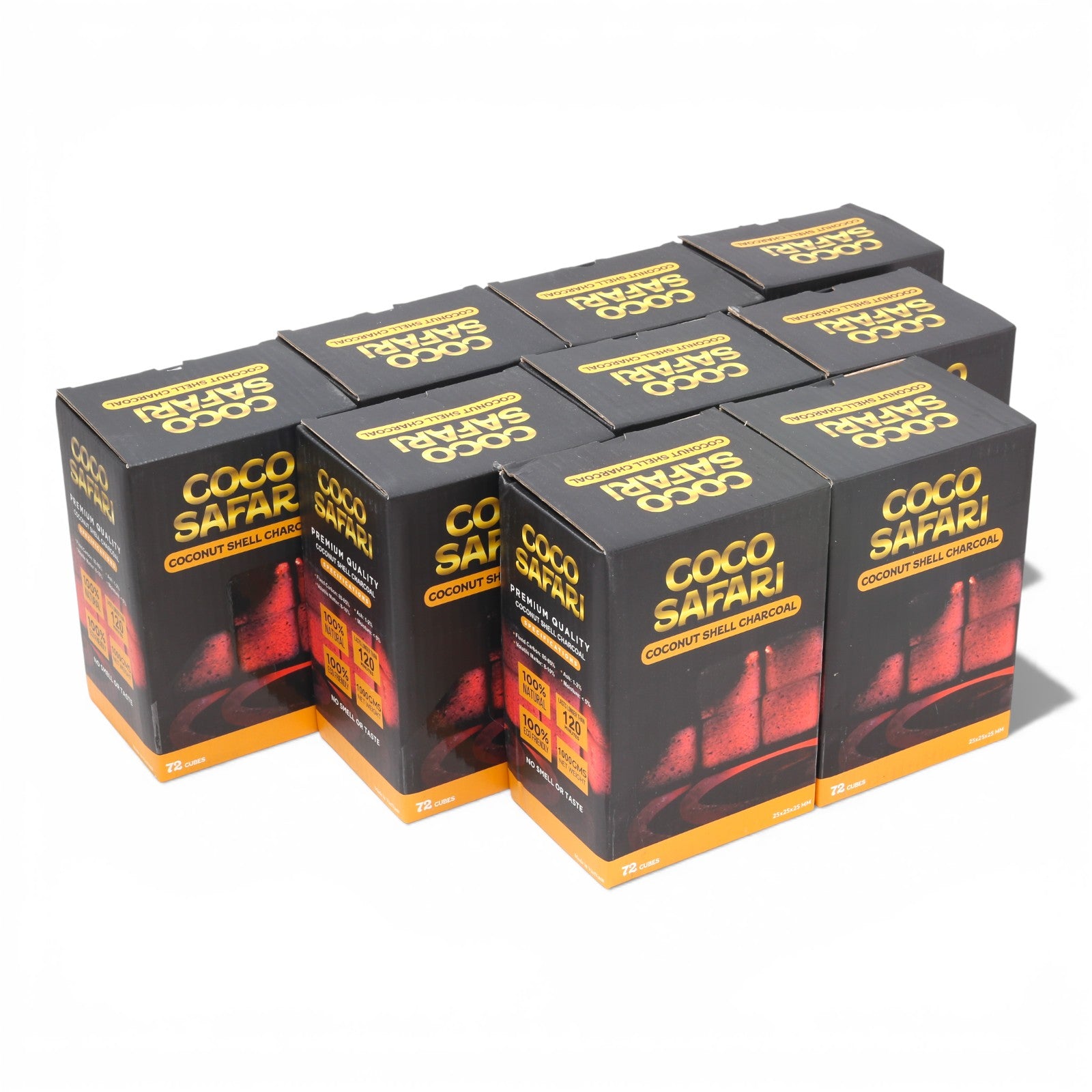 COCO SAFARI 9 Box Coconut Hookah Charcoal 25mm Cubes 648pcs Low Ash Premium