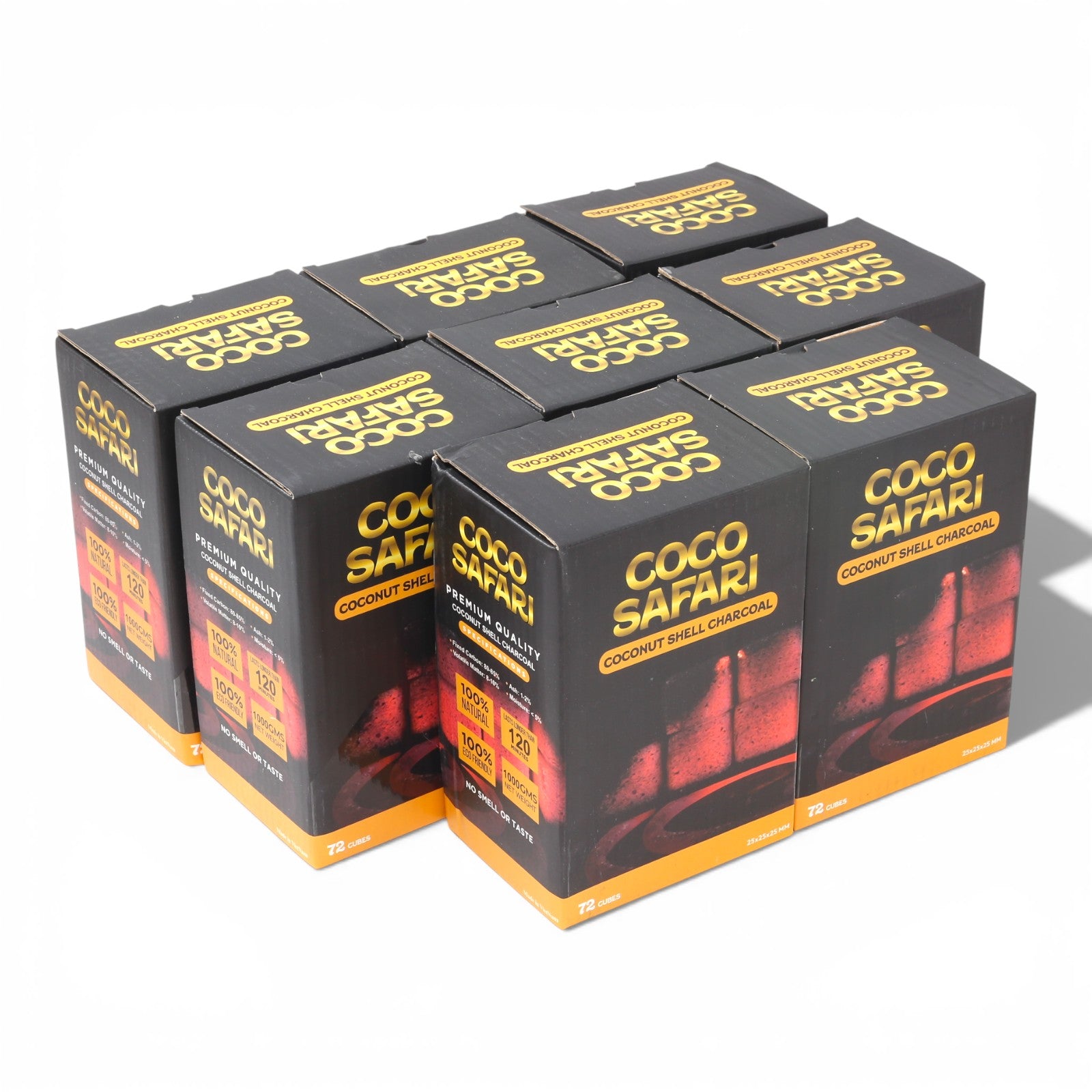 COCO SAFARI 8 Box Coconut Hookah Charcoal 25mm Cubes 576pcs Low Ash Premium