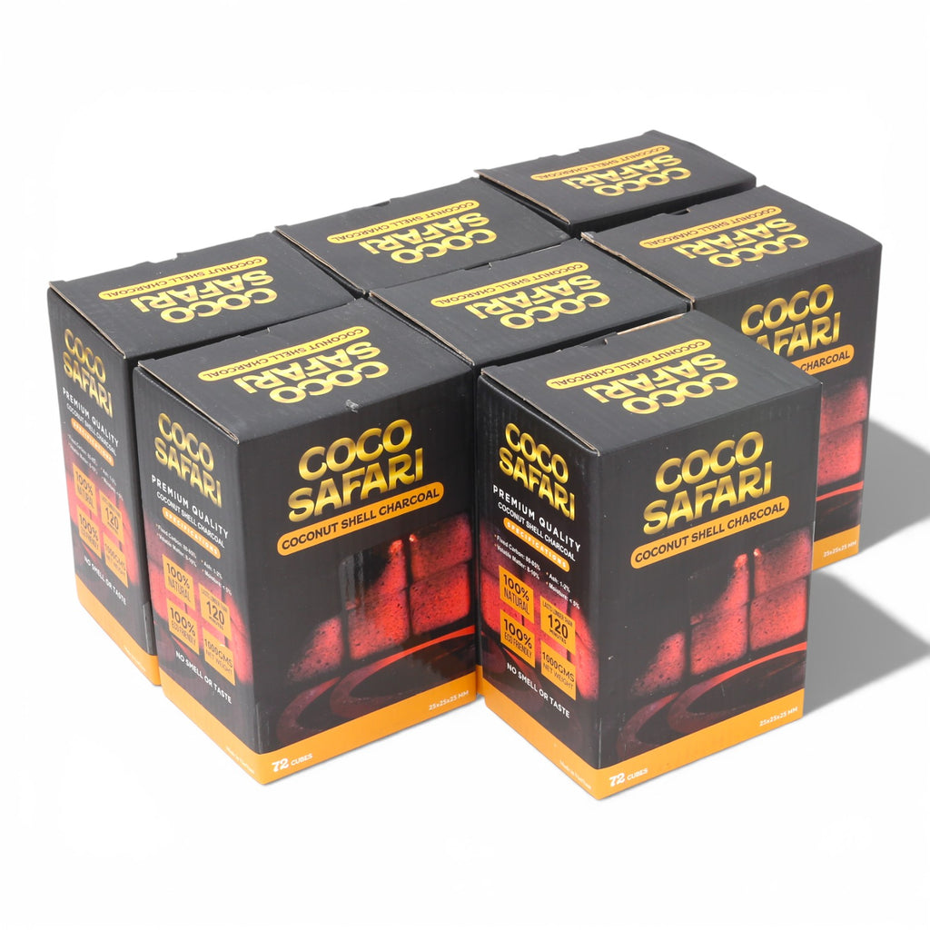 COCO SAFARI 7 Box Coconut Hookah Charcoal 25mm Cubes 504pcs Low Ash Premium