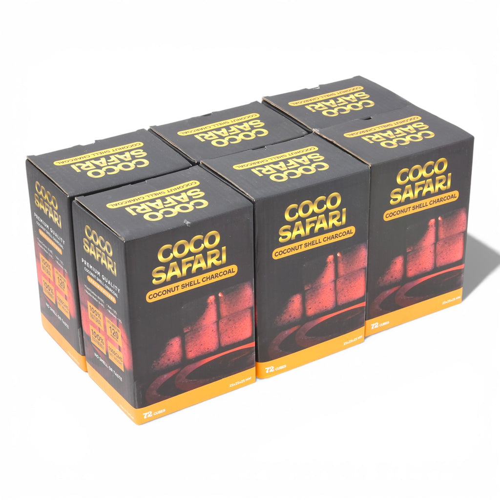 COCO SAFARI 6 Box Coconut Hookah Charcoal 25mm Cubes 432pcs Low Ash Premium