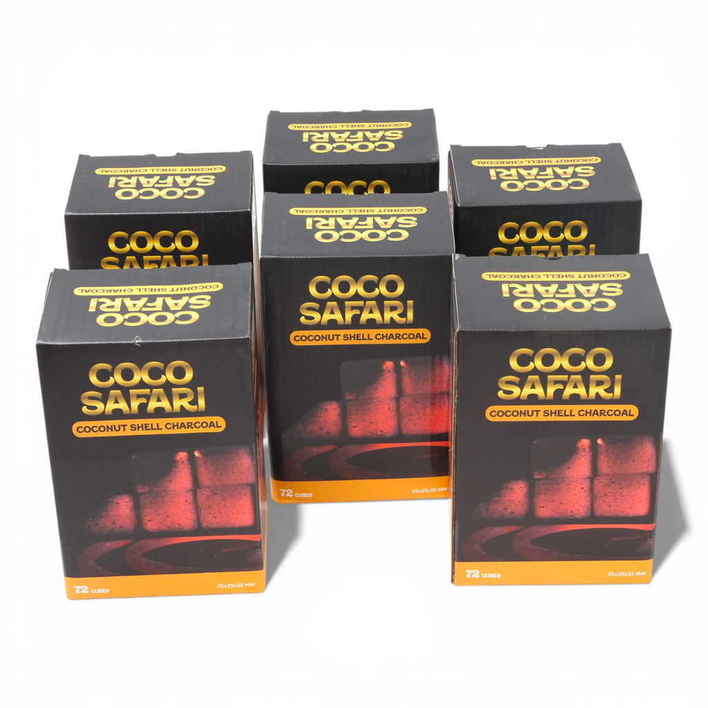 COCO SAFARI 6 Box Coconut Hookah Charcoal 25mm Cubes 432pcs Low Ash Premium