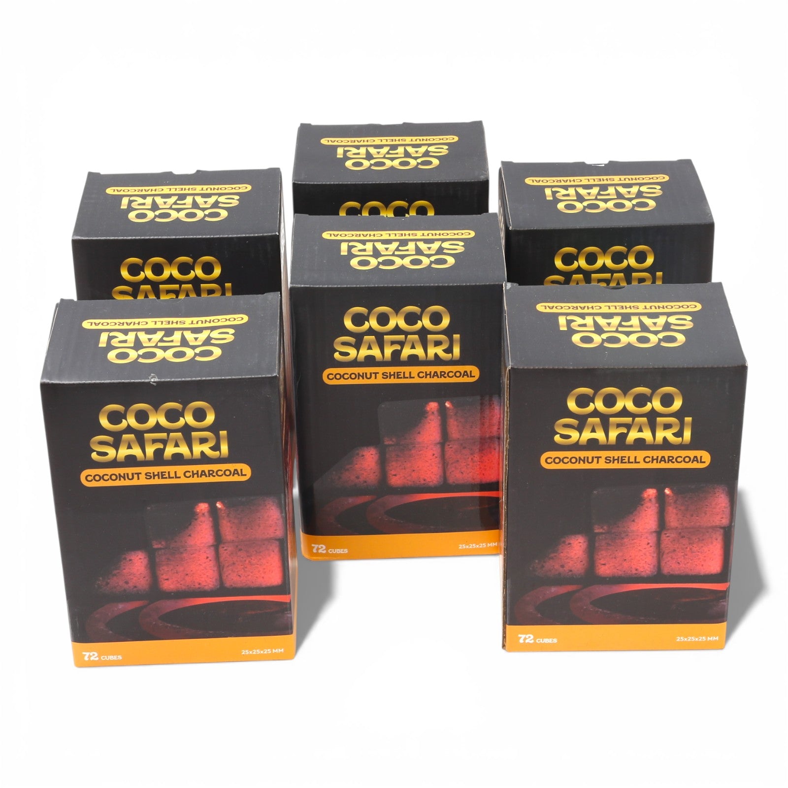 COCO SAFARI 6 Box Coconut Hookah Charcoal 25mm Cubes 432pcs Low Ash Premium