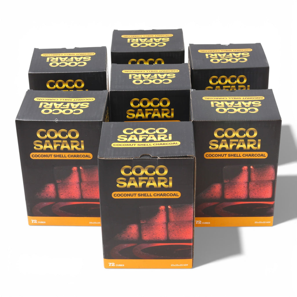 COCO SAFARI 7 Box Coconut Hookah Charcoal 25mm Cubes 504pcs Low Ash Premium